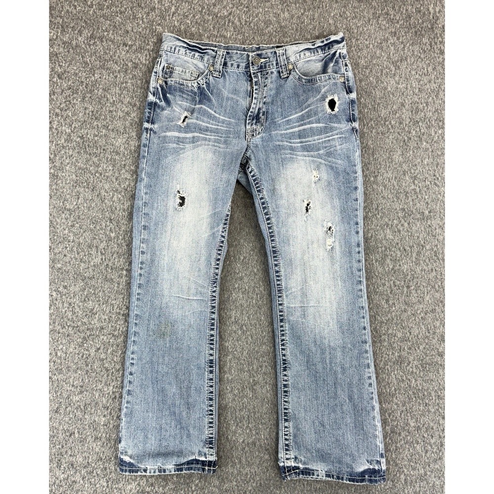 Axel Wolcott Vintage Boot Thrashed And Distressed Light Wash Mens Jeans 34x32